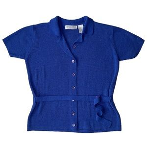 Vintage Knit Blue Purple Button Down Tie Top